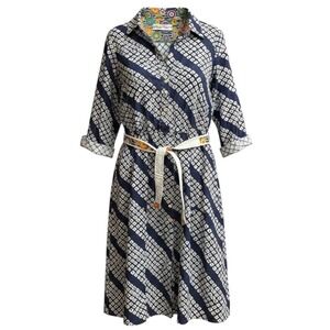 Dizzy Lizzie Navy Blue White Geometric Tile Print Midi Shirt Dress XL